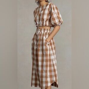 ISO NWT/NWOT Anthropologie Whit Two Tan Gingham 2 Piece Set Crop Top Skirt 2X